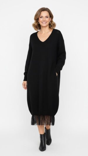 Vestito in Maglia Mohair con Dettagli in Pizzo e Balza Sottoveste